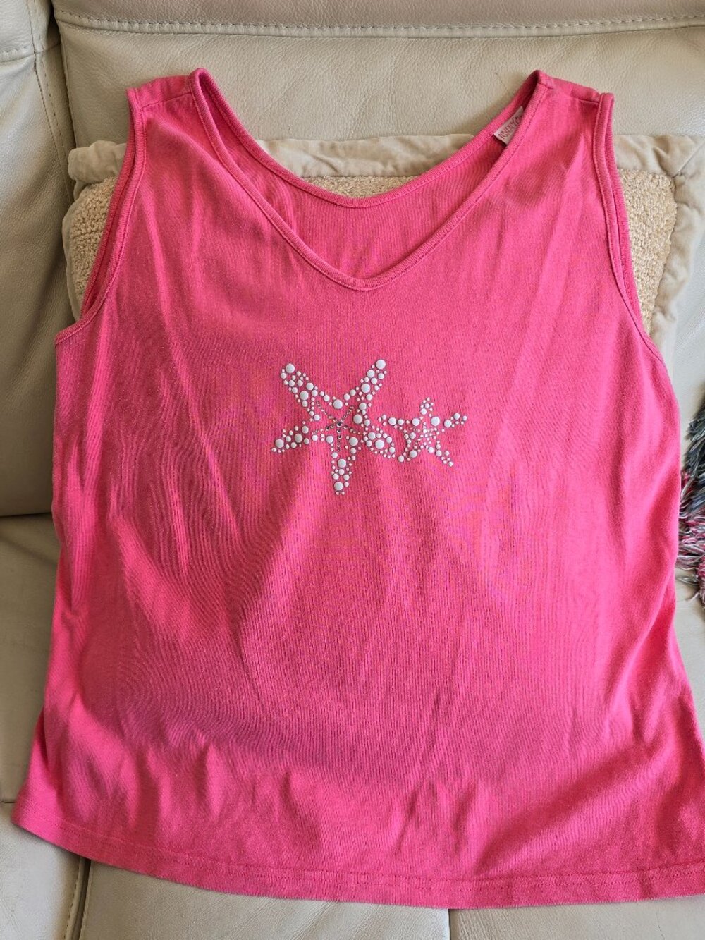 icantoo cotton pink tank top with starfish embellishments L